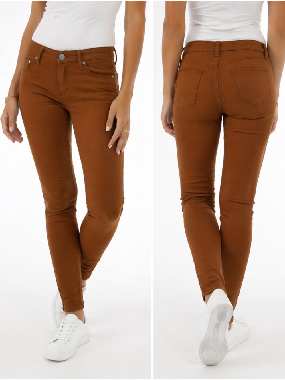 Tractr BLU Brown Cognac mid rise Skinny Pants Jeans Super Soft Stretch size 26